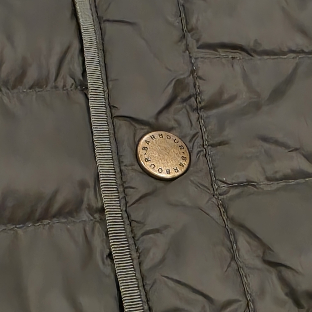 Barbour Olive Green Puffer Jacket with Orange Lining - Picture 4 of 7